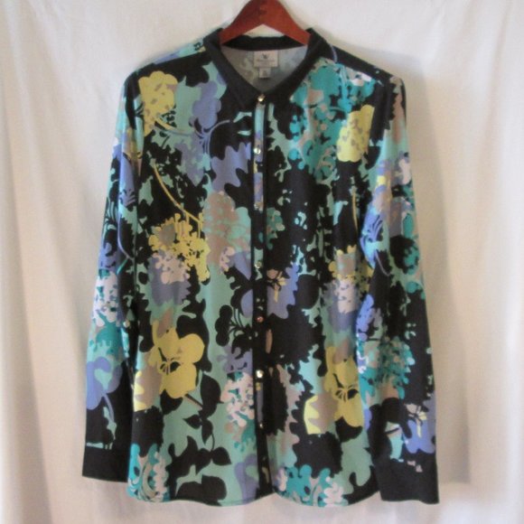 Worthington Tops - Worthington Stretch Women's Long Sleeve Blouse Sz XL Floral Print Gold B…